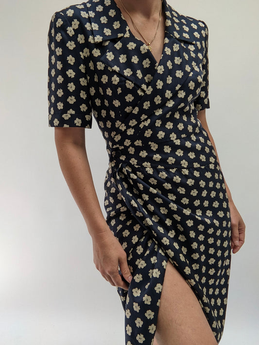 Vintage Valentino Silk Gabardine Printed Dress