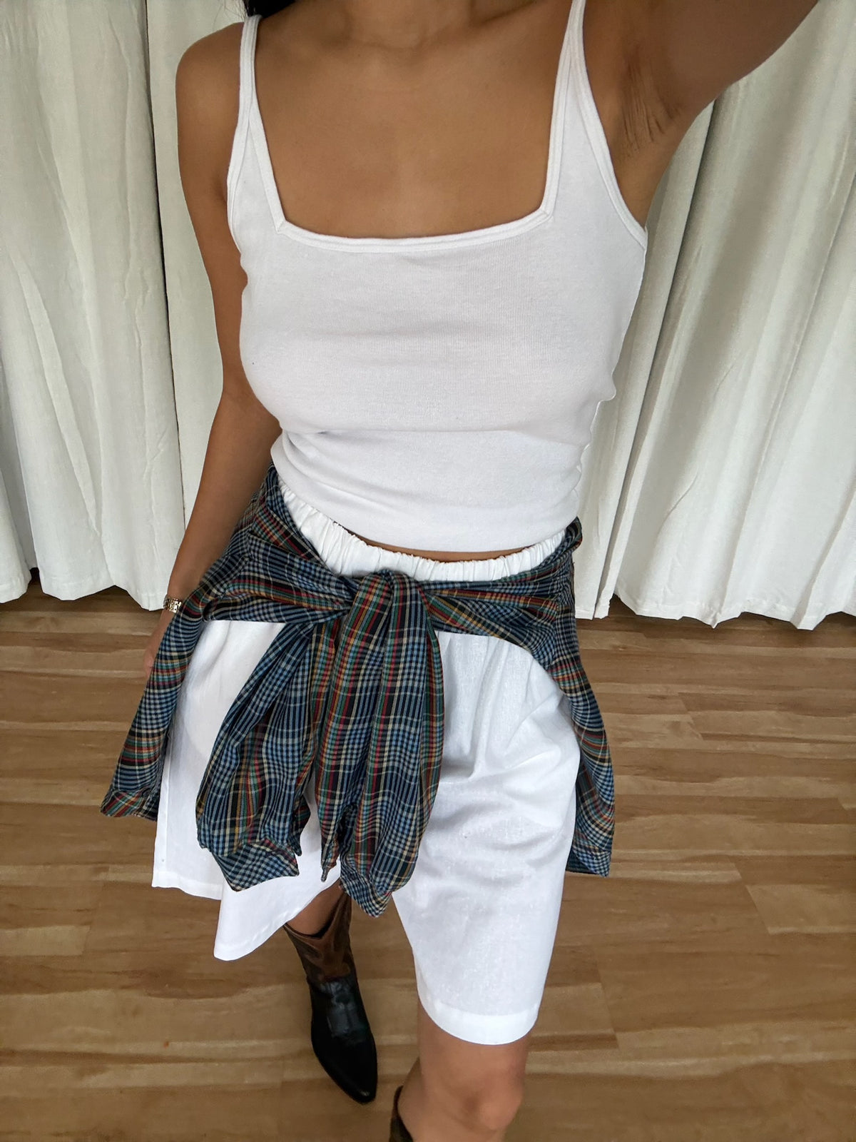 Vintage Thin Cotton Plaid Button Up