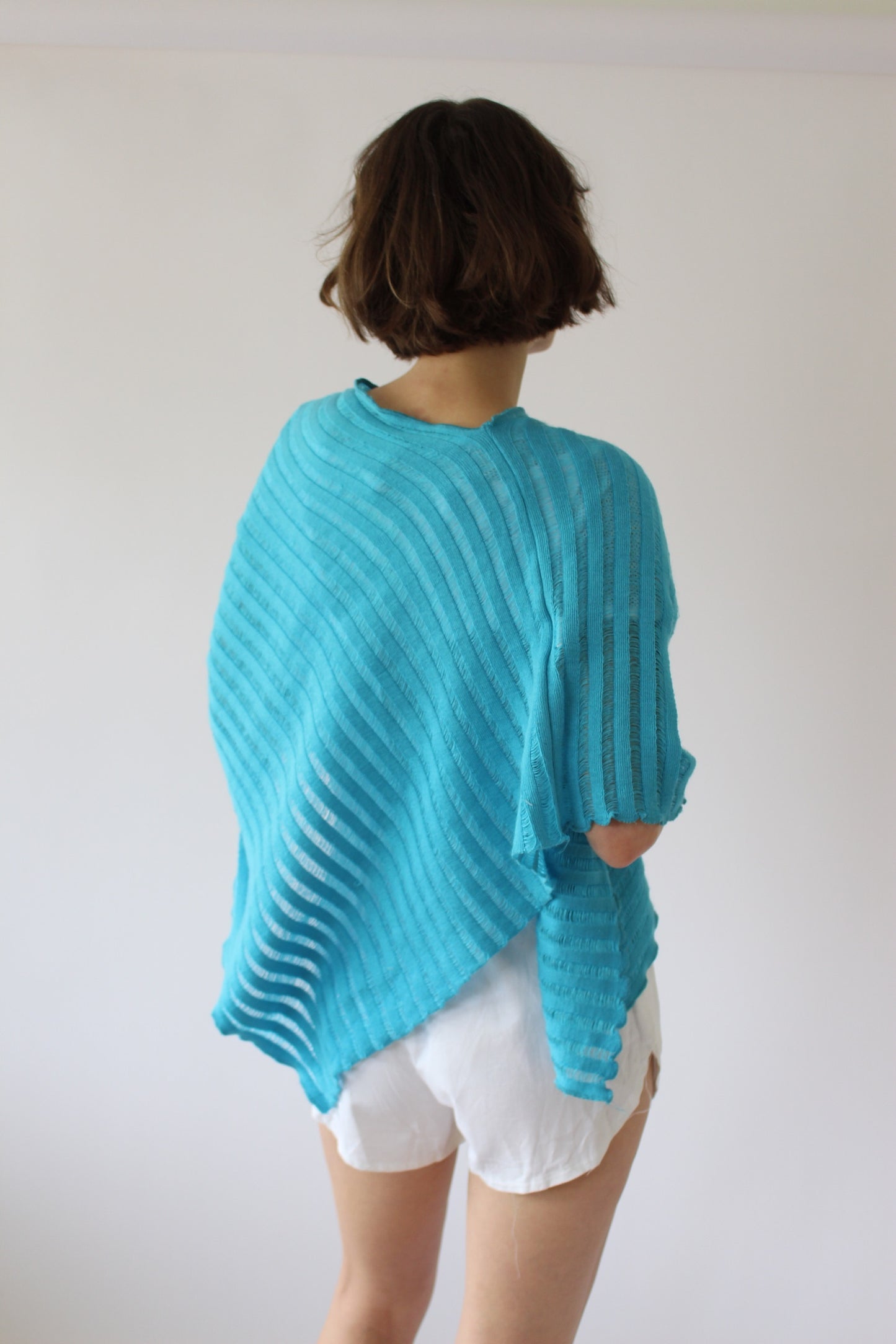 Vintage Aqua Striped Weave Poncho