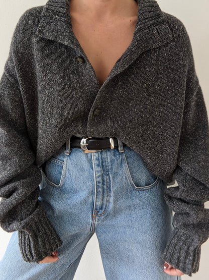 Vintage Charcoal Collared Wool Cardigan
