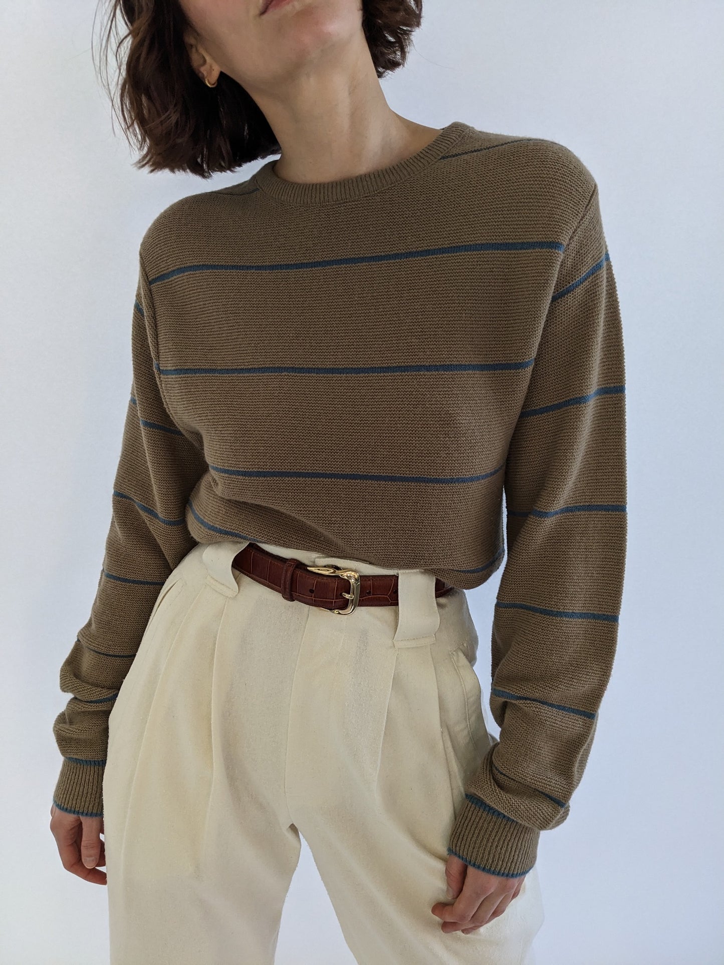 Vintage Toffee Striped Knit Crewneck