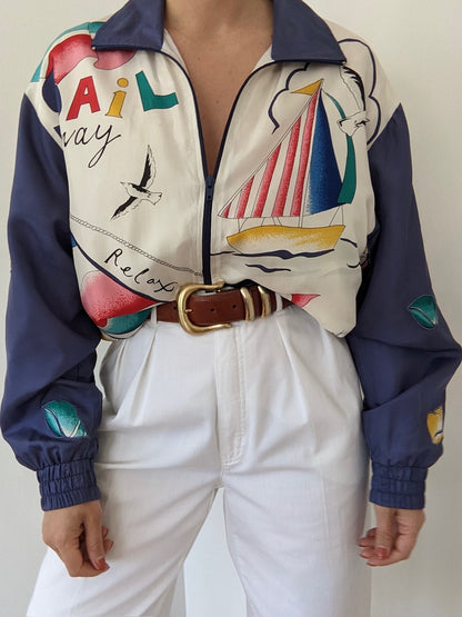 Vintage Oleg Cassini Nautical Silk Bomber