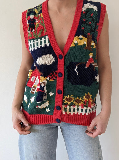 Sweetest Vintage Farm-Scene Sweater Vest