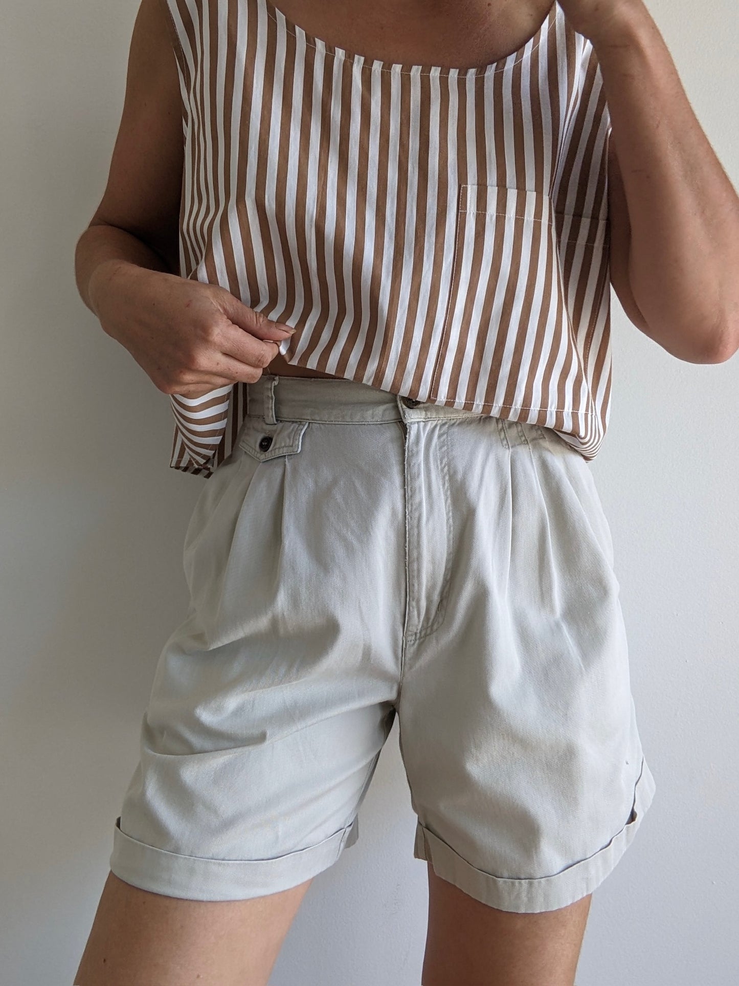 Vintage Pleated Cotton Twill Shorts