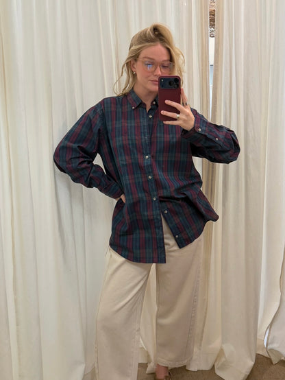 Vintage Christian Dior Embroidered Cranberry Plaid Shirt