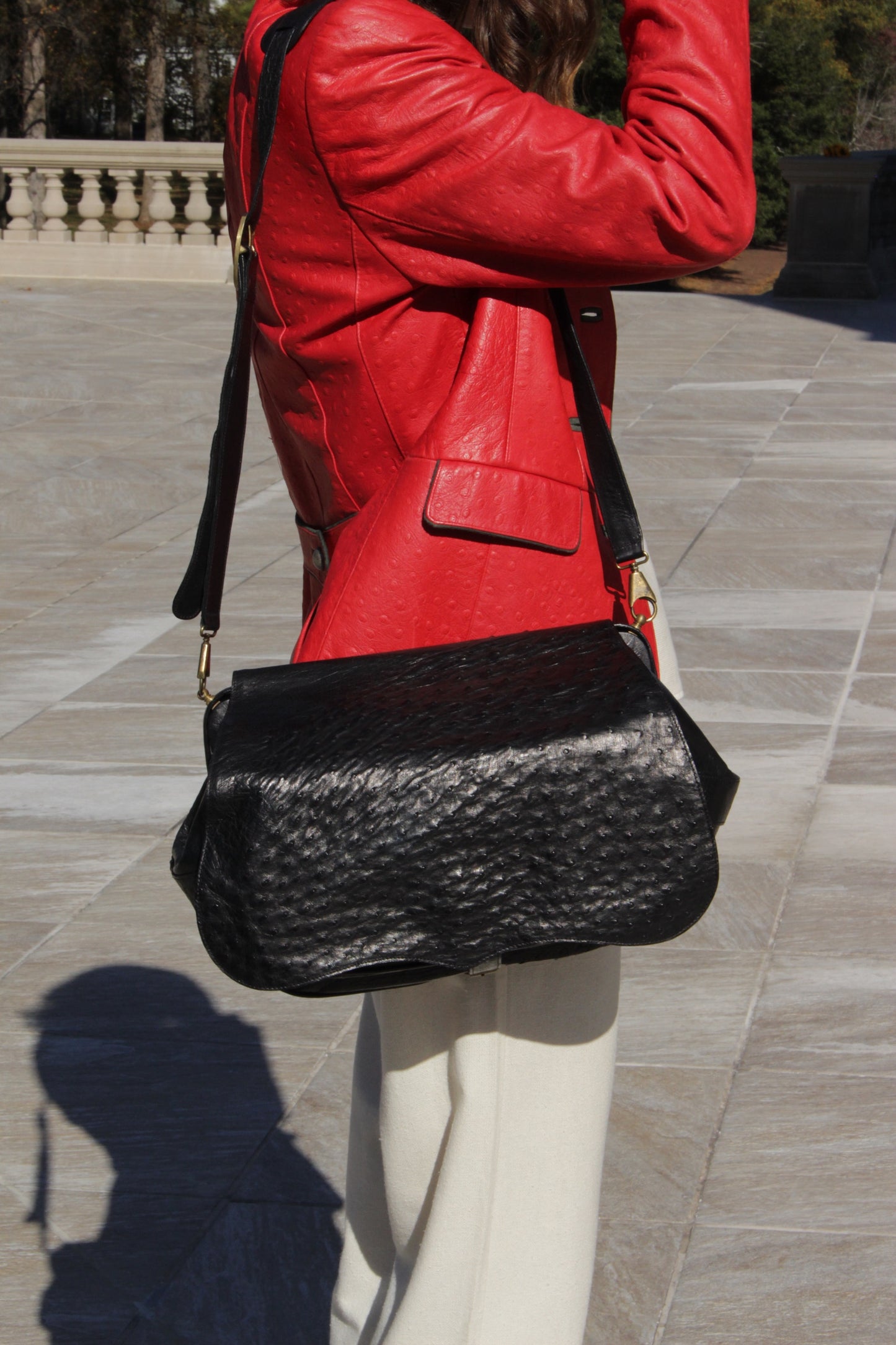 Rare Vintage Titti Dell'Acqua Genuine Ostrich Messenger Bag