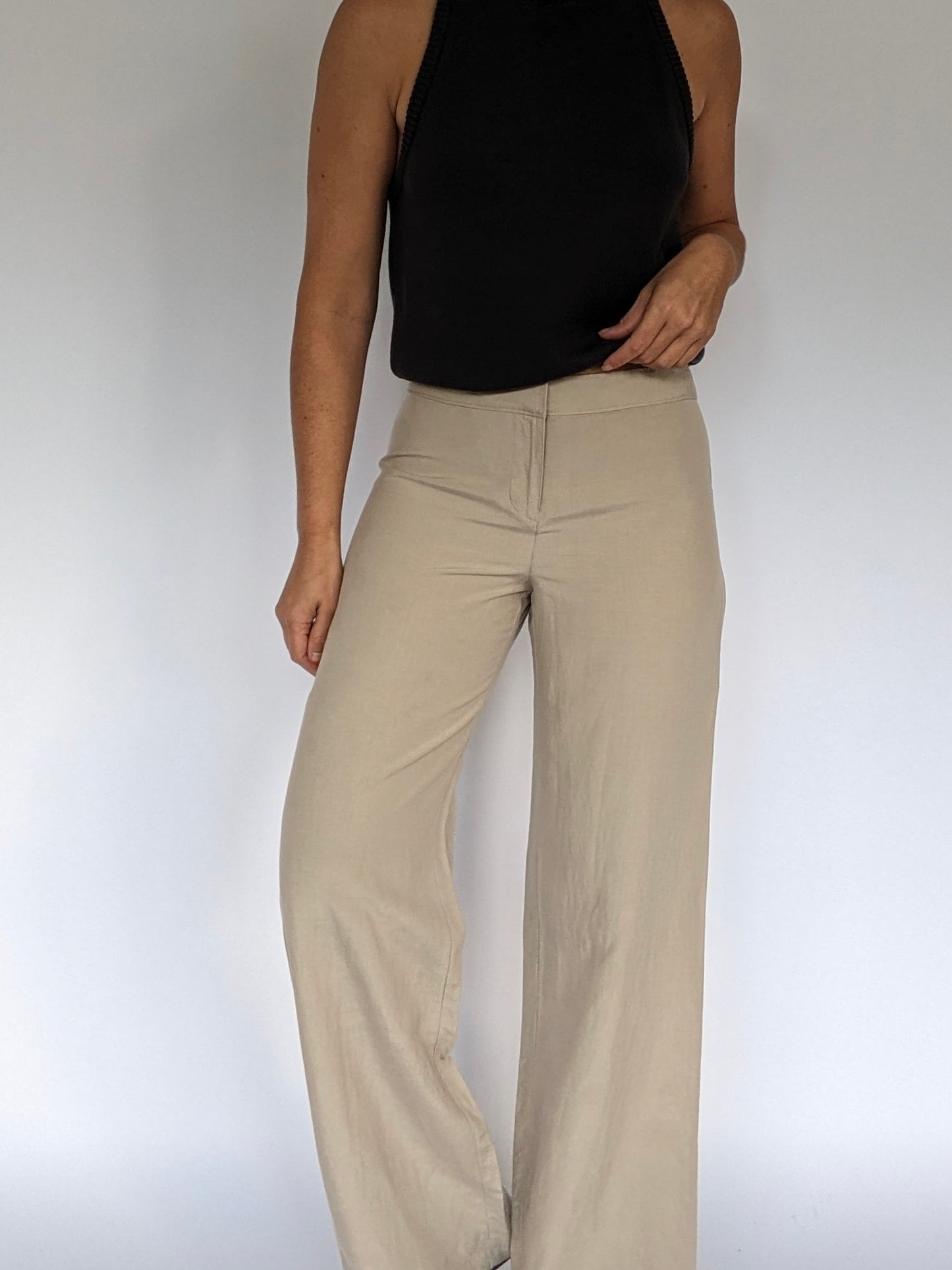 Sand Silk & Linen Low-Rise Pants