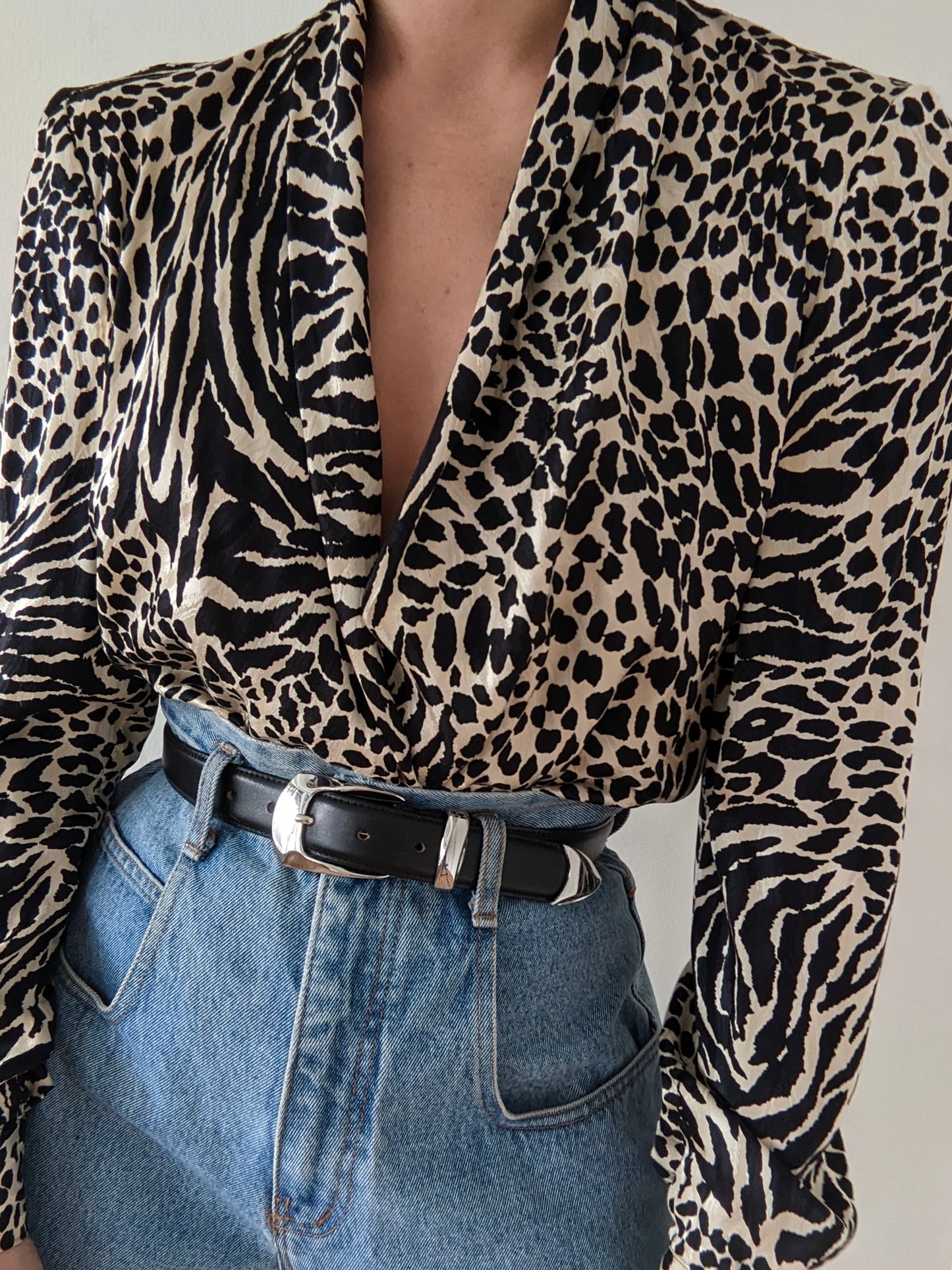 Bold Vintage Animal Print Silk Blouse