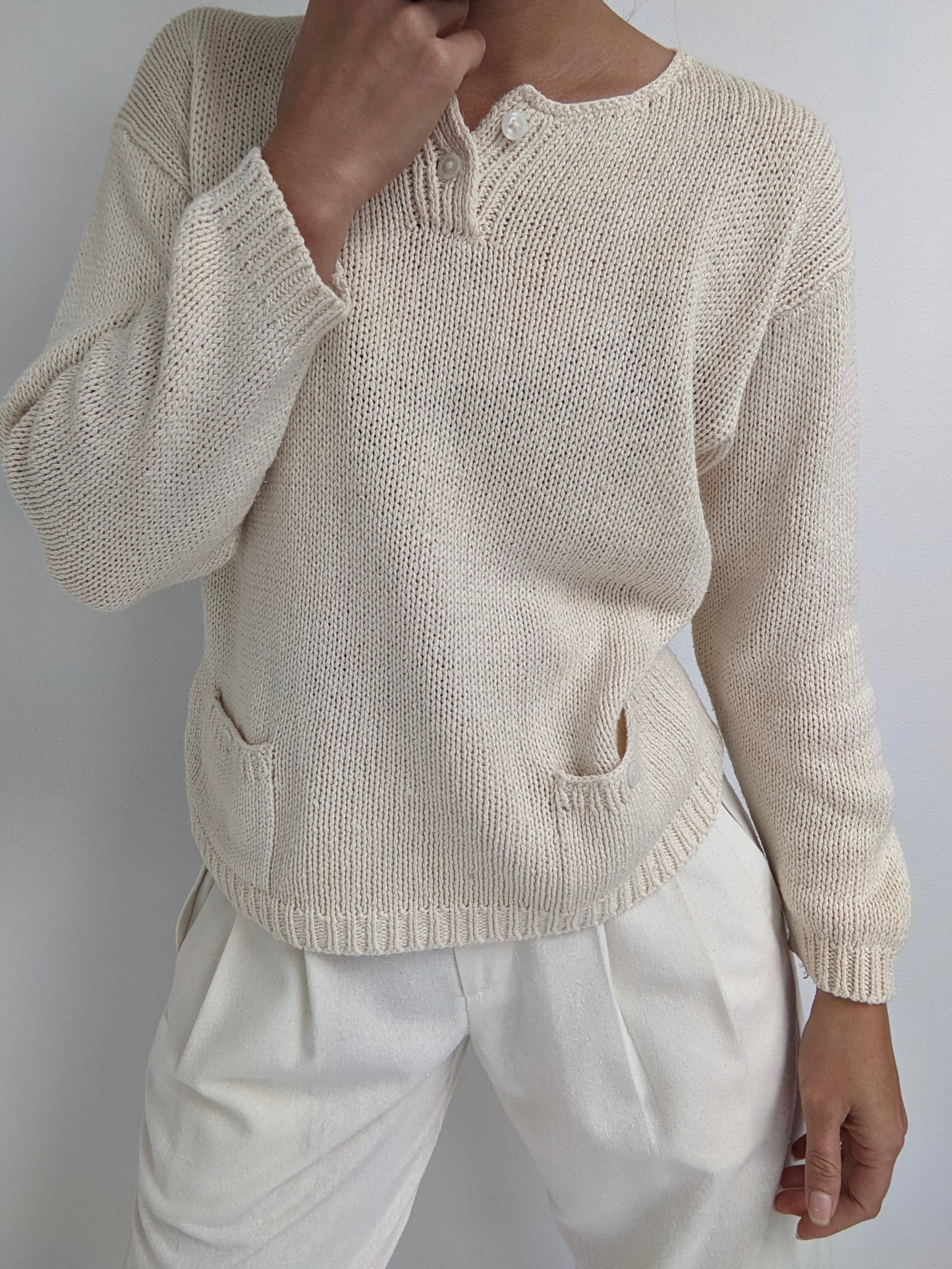 Vintage Cream Silk Pocket Henley