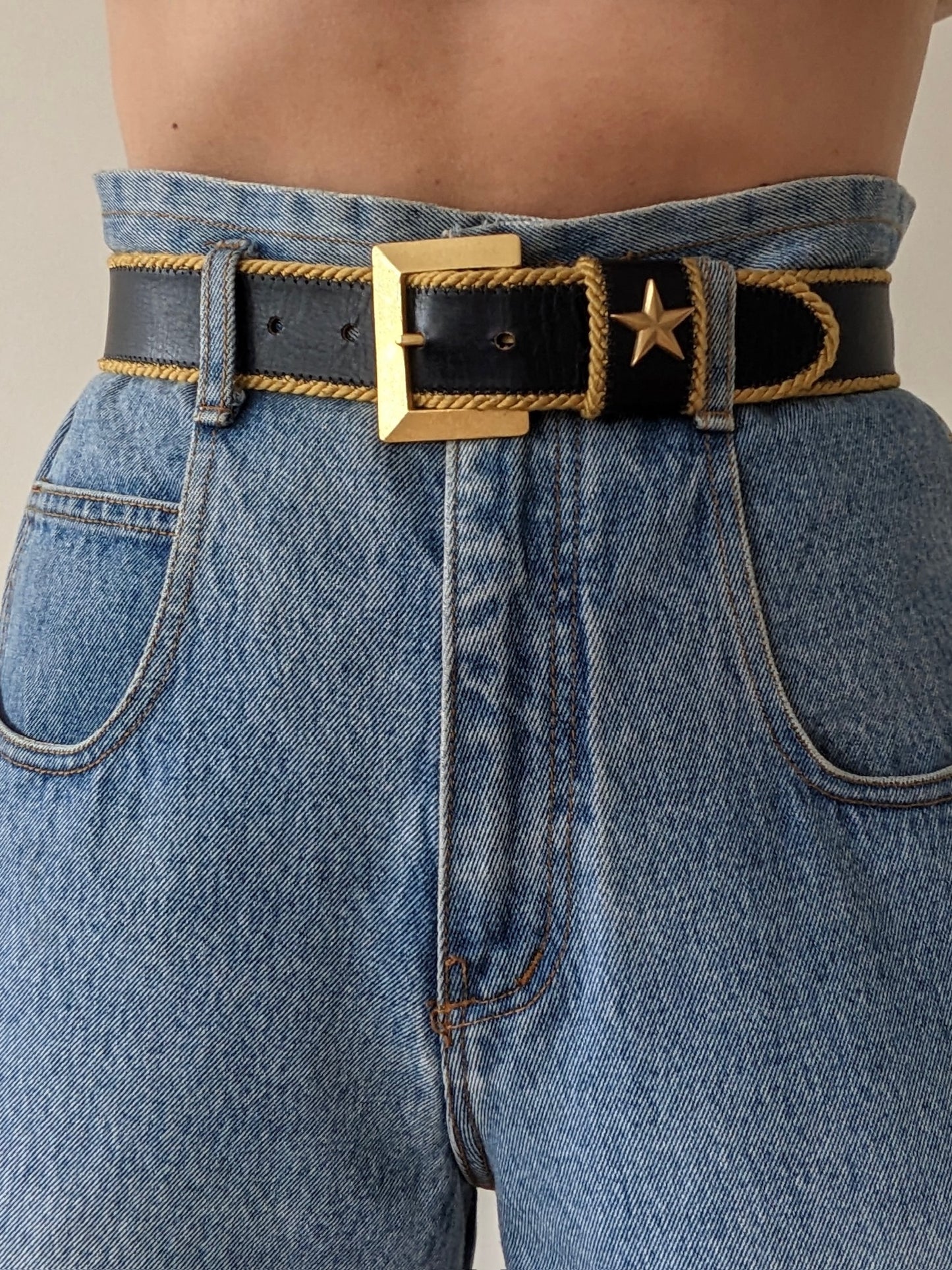 Vintage Nautical Star Pendant Leather Belt