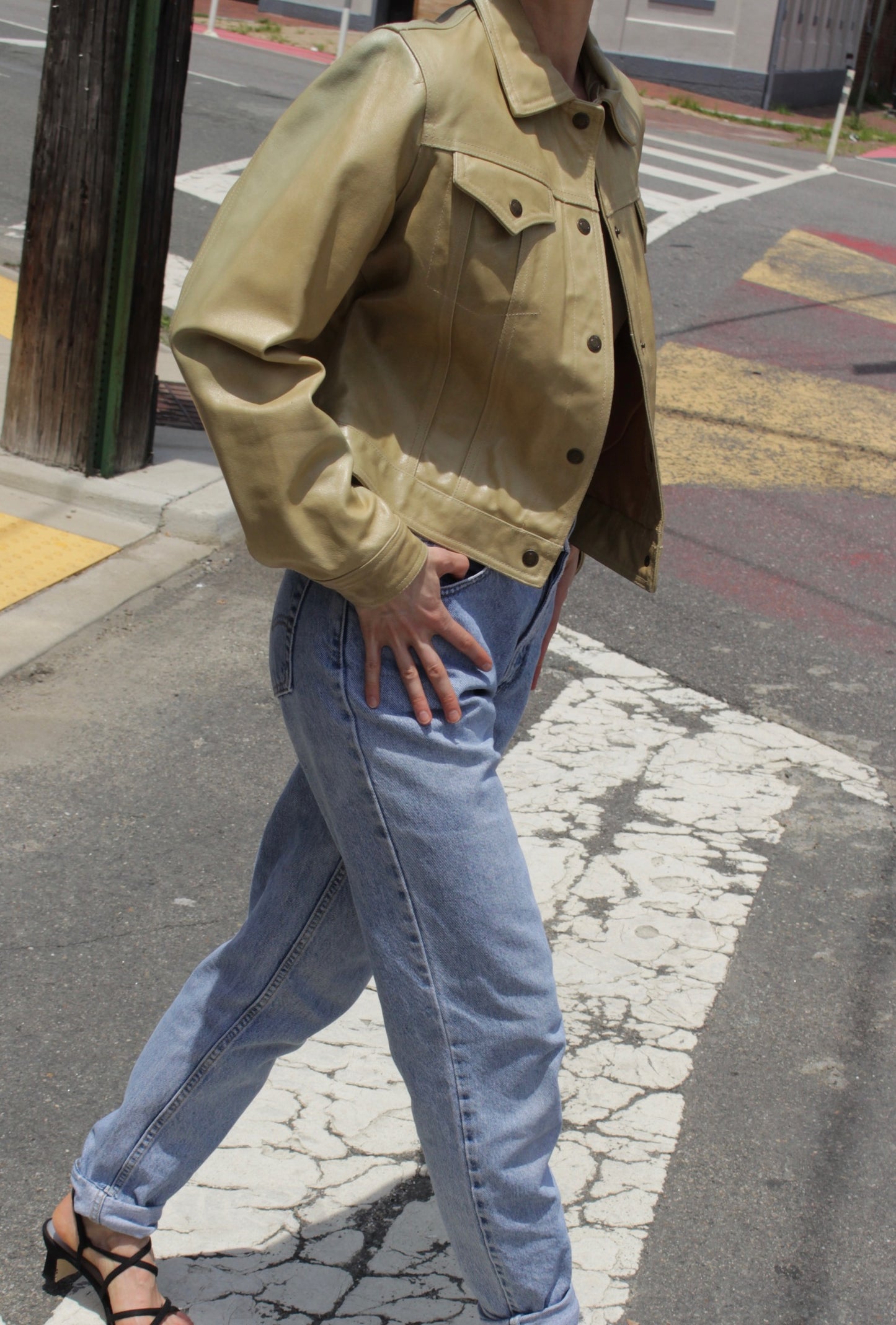 Amazing Vintage Cropped Leather Trucker Jacket