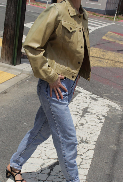 Amazing Vintage Cropped Leather Trucker Jacket