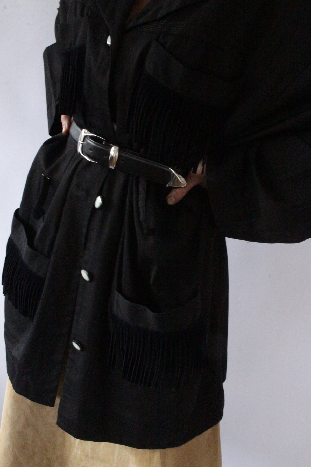 Vintage Ink Black Fringe Chore Coat