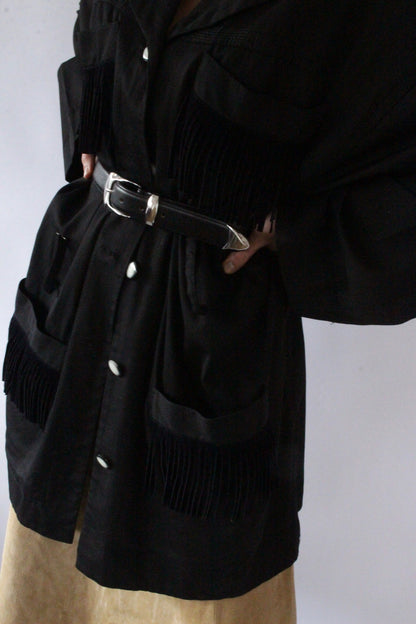 Vintage Ink Black Fringe Chore Coat