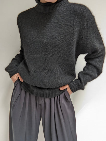 Vintage Black Silk & Angora Mock Neck Sweater