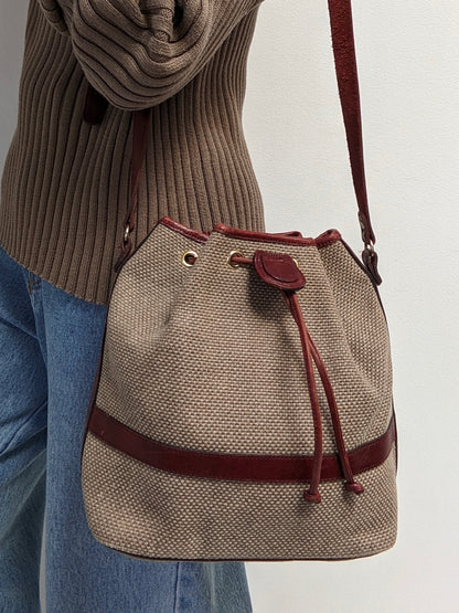 Vintage Etienne Aigner Burlap & Leather Bucket Bag