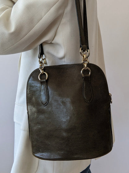 Vintage Olive Reptile-Embossed Leather Bag