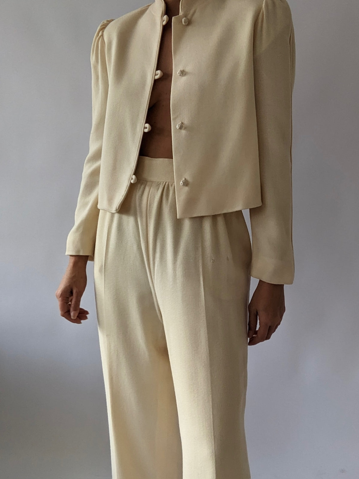 Vintage Buttercream Crepe Wool Pantsuit