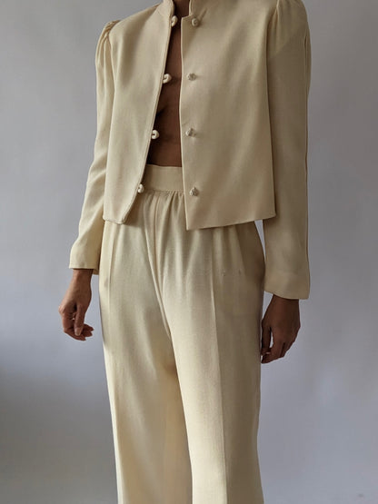 Vintage Buttercream Crepe Wool Pantsuit