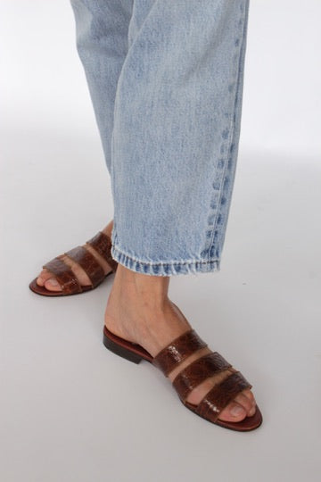 Rare Vintage Croc-Embossed Strappy Slides