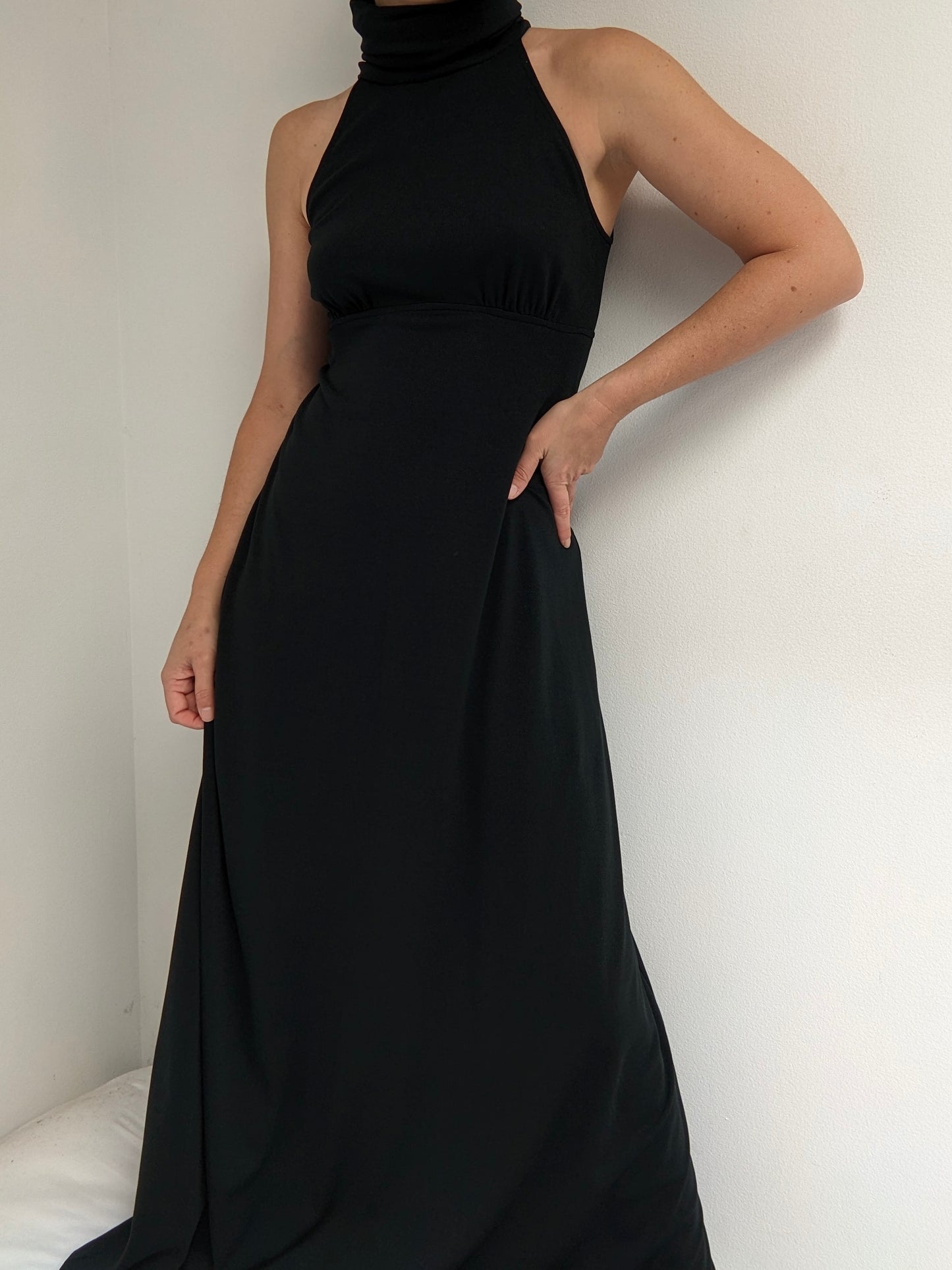 Vintage Onyx High-Neck Evening Dress