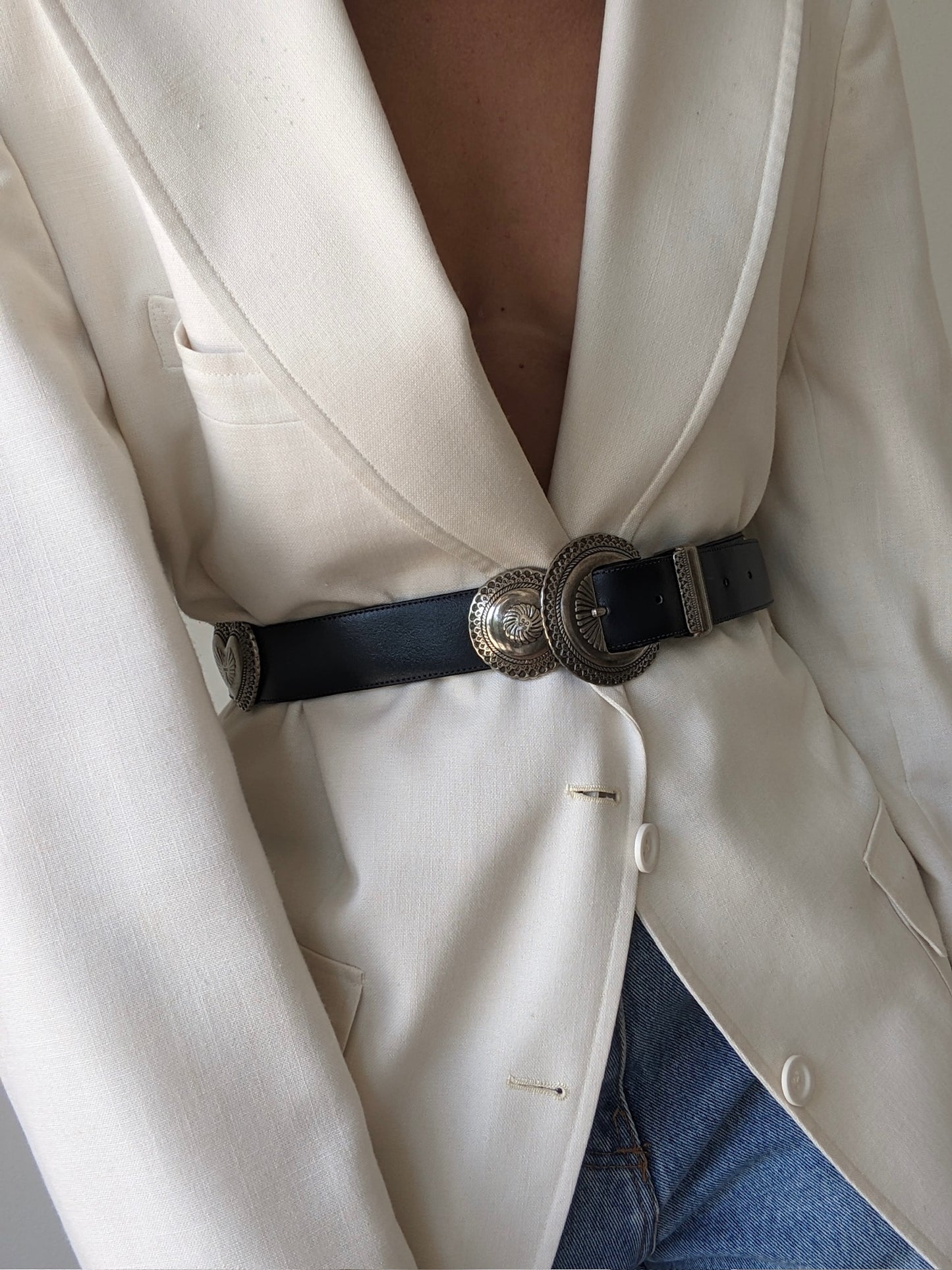 Incredible Vintage Silver Pendant & Onyx Leather Belt