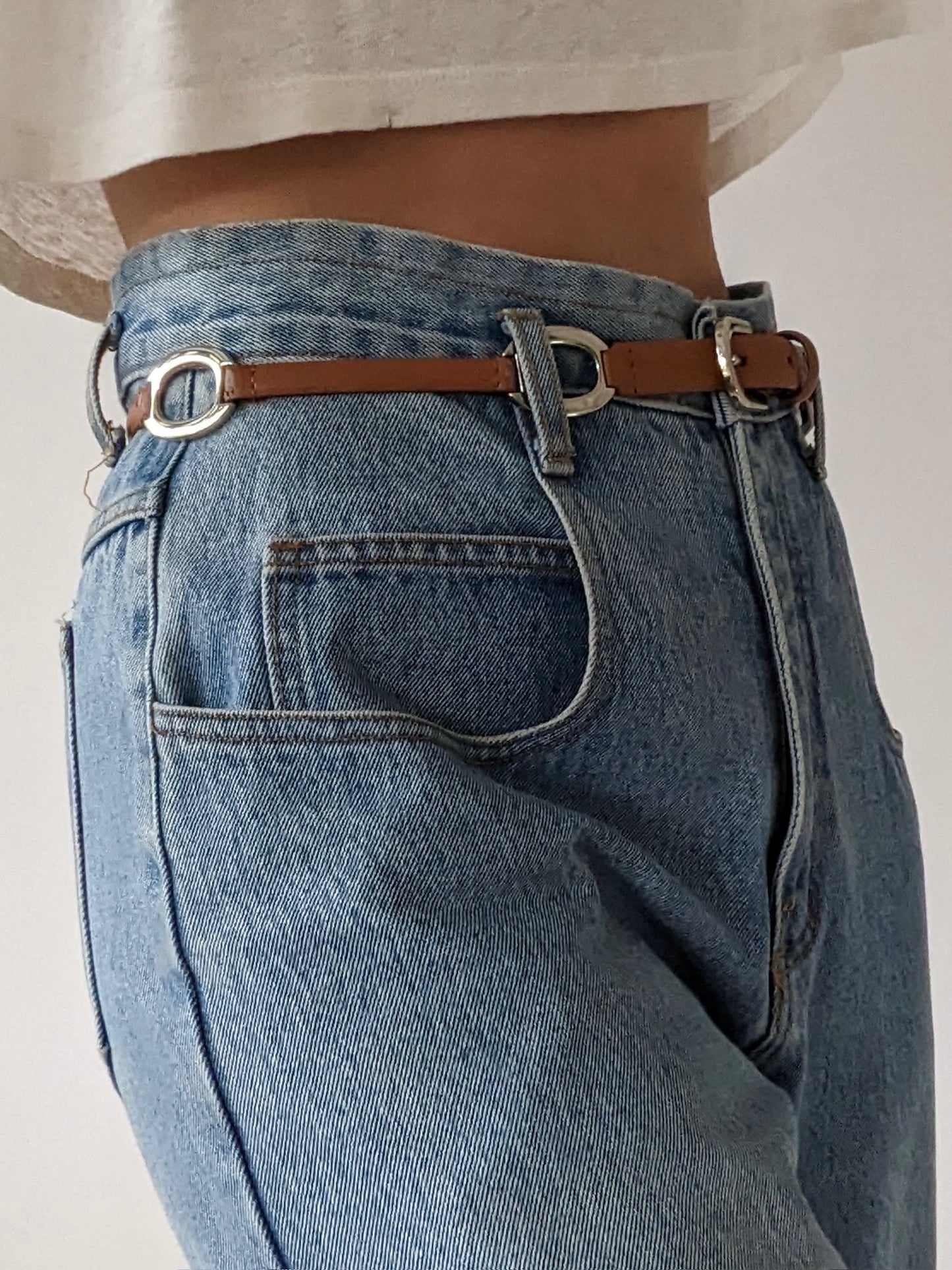 Vintage Saddle Brown Leather & Silver Link Belt