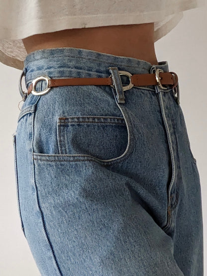 Vintage Saddle Brown Leather & Silver Link Belt