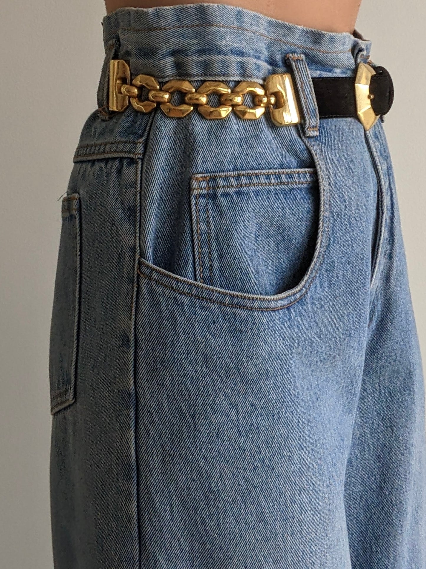 Vintage Caviar Suede & Gold Chain Belt