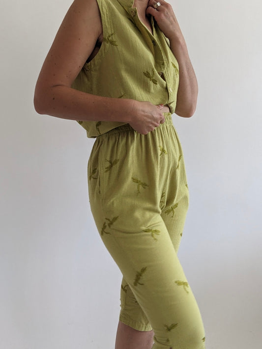 Vintage Dragonfly Embroidered Capri Set