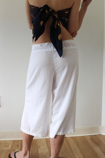 Vintage Ivory Linen & Crochet Culottes