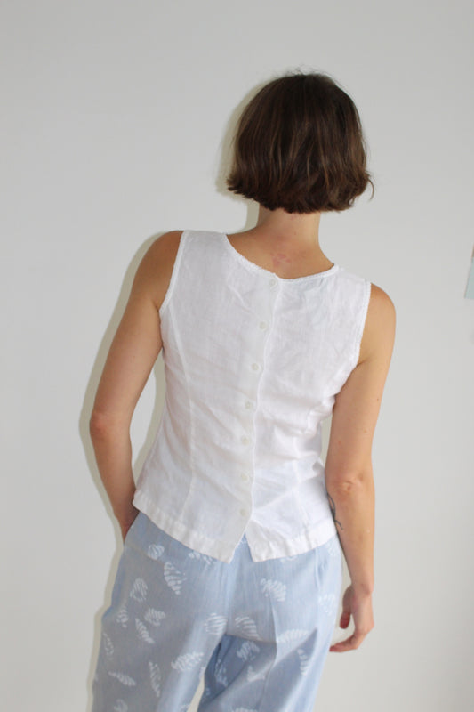 Vintage Linen Button-Back Tank