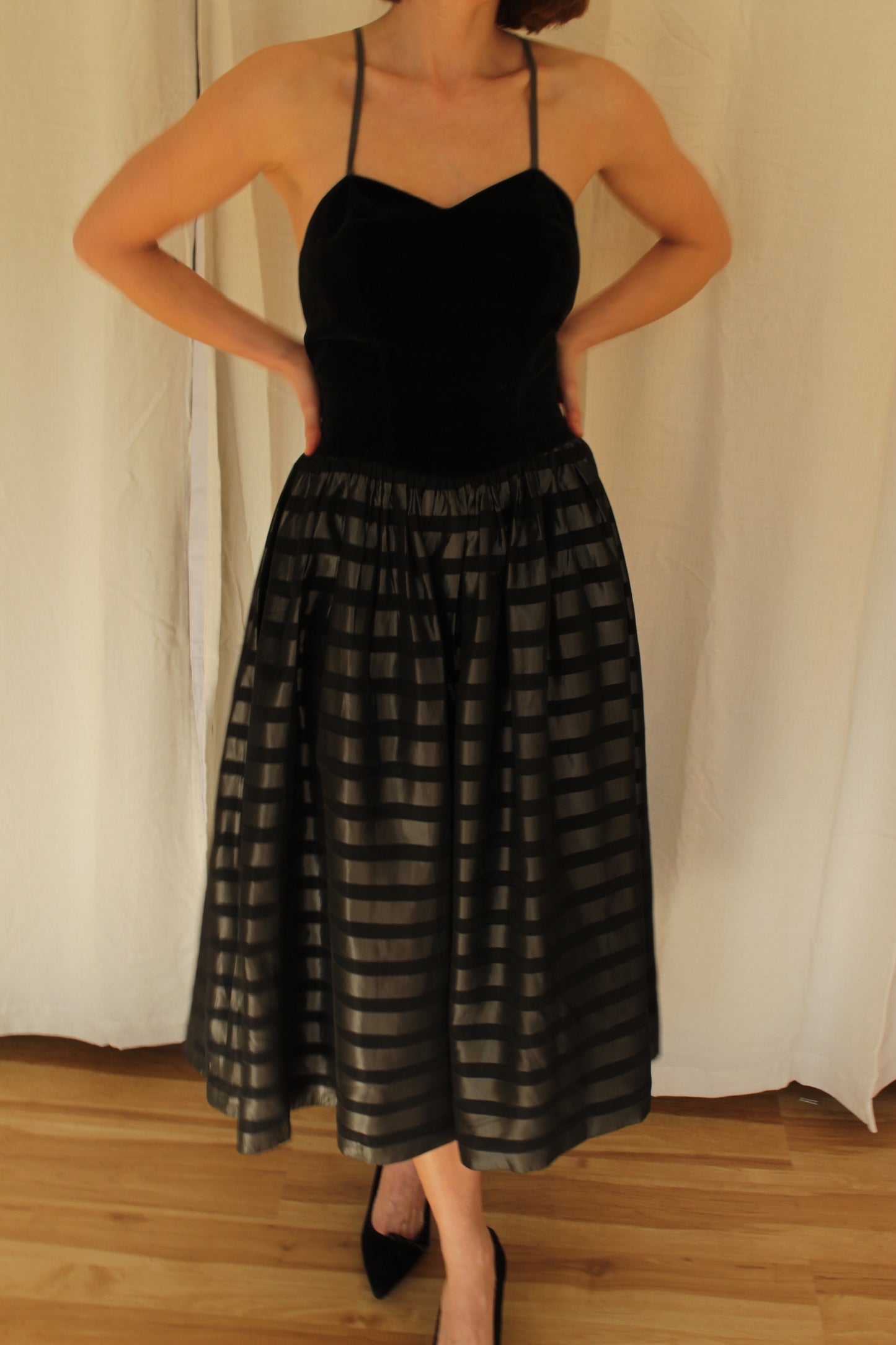 Stunning Vintage Velvet & Striped Dress