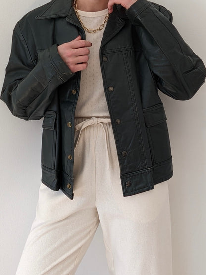Vintage Evergreen Leather Snap Jacket