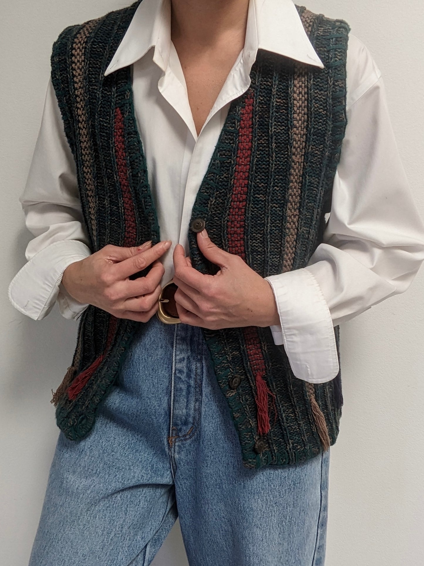 Lovely Vintage Striped & Fringed Sweater Vest
