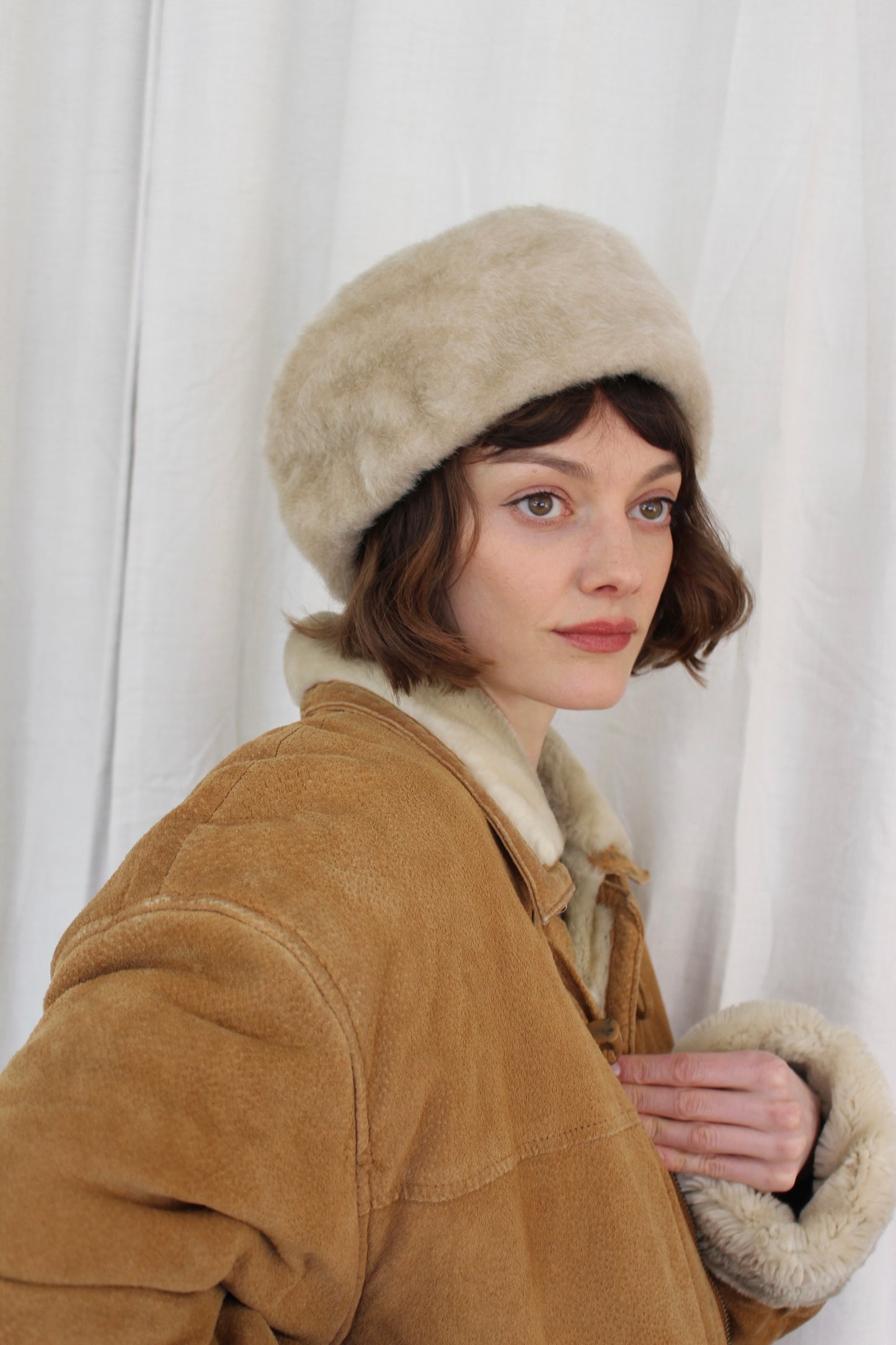 Vintage Oat Faux Fur Hat