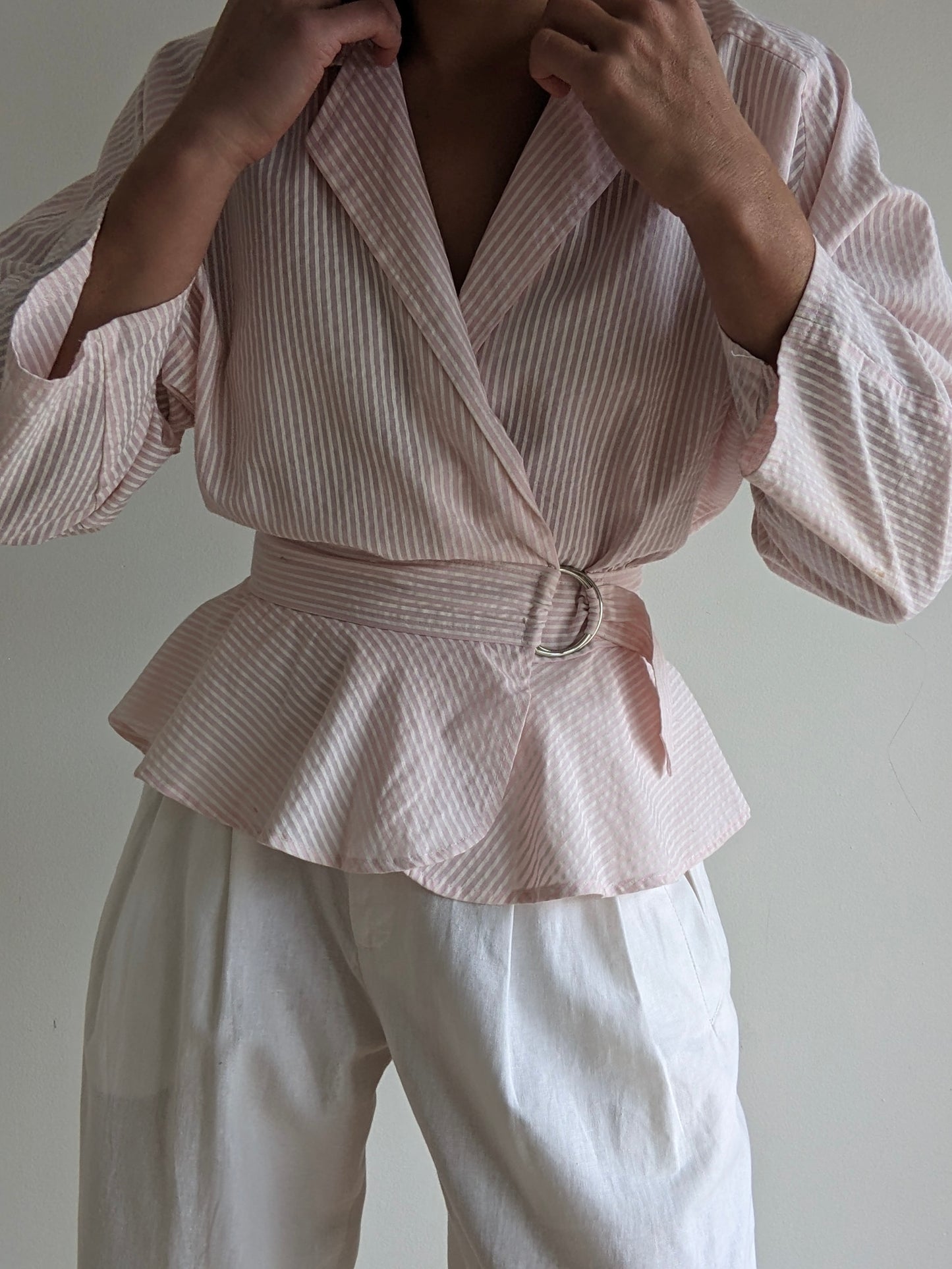 Lovely Vintage Striped Peplum Wrap Blouse