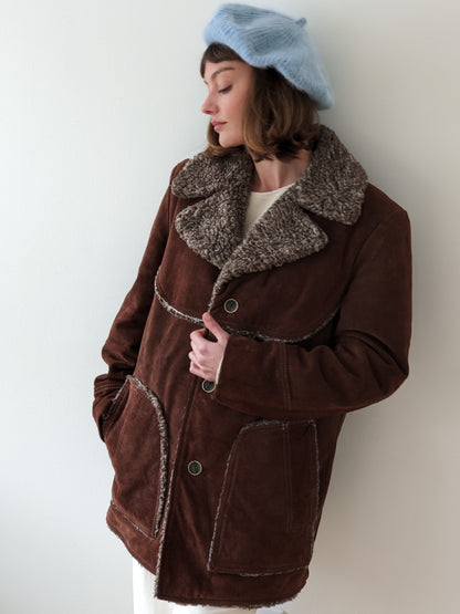 Vintage Chocolate Suede Shearling Penny Lane Coat