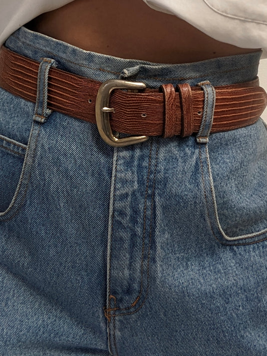 Vintage Whiskey Reptile Embossed Leather Belt