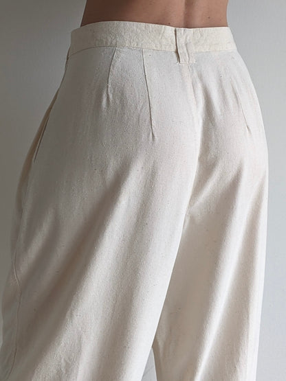 Vintage Cream Raw Silk Trousers