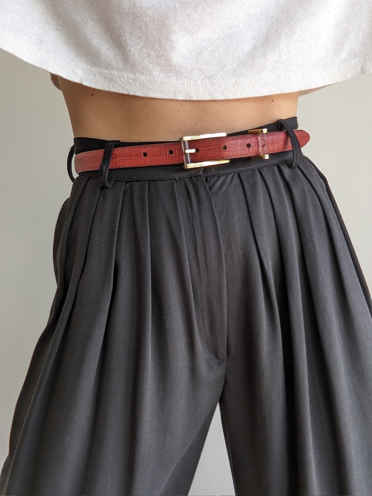 Vintage Brick Red Embossed Leather Belt