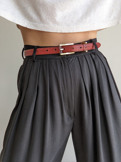 Vintage Brick Red Embossed Leather Belt