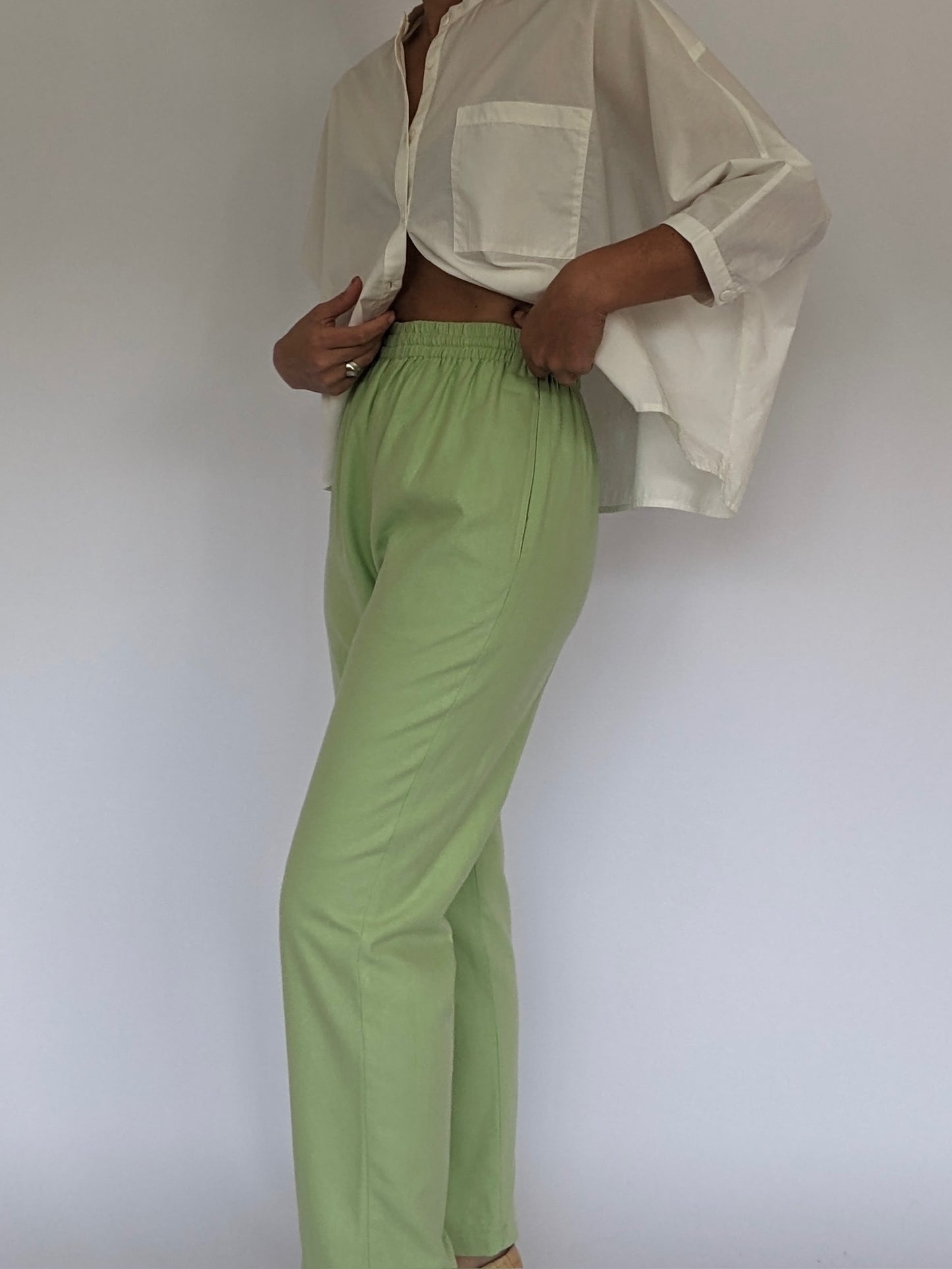 Vintage Matcha Woven Silk Leisure Pants