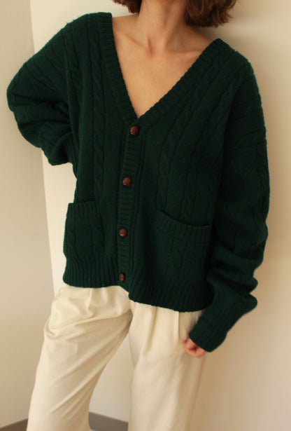 Vintage Evergreen Wool Cardigan