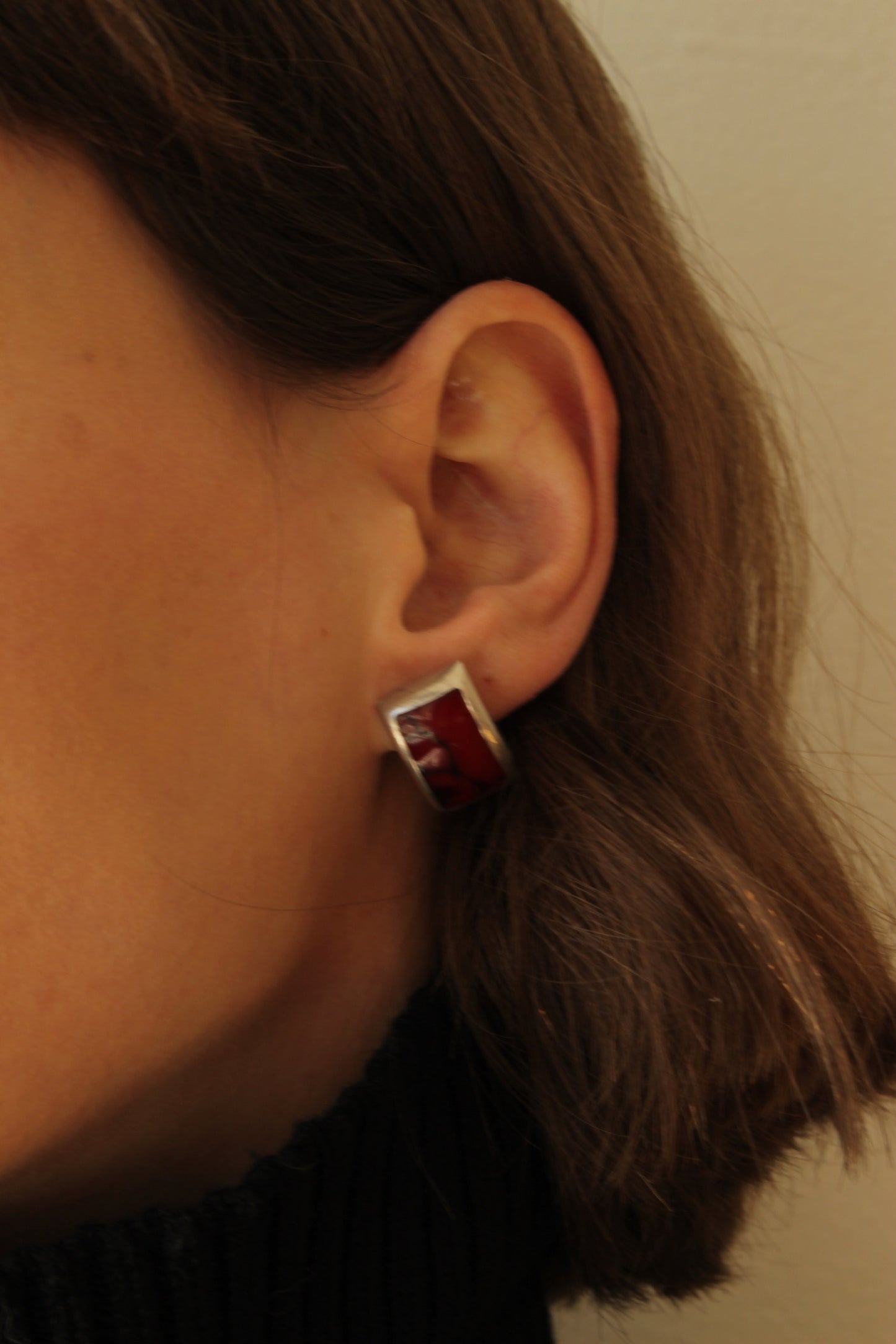 Vintage Modernist Red Jasper & Sterling Silver Bracelet & Earrings Set