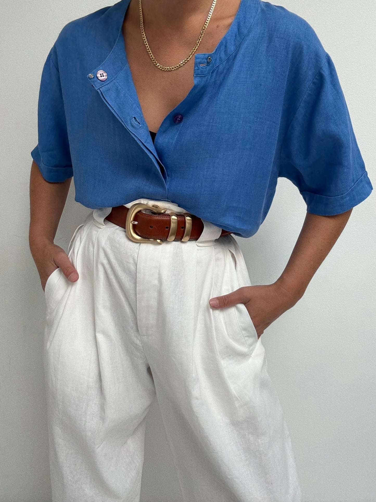 Vintage Ceruelean Linen Blouse