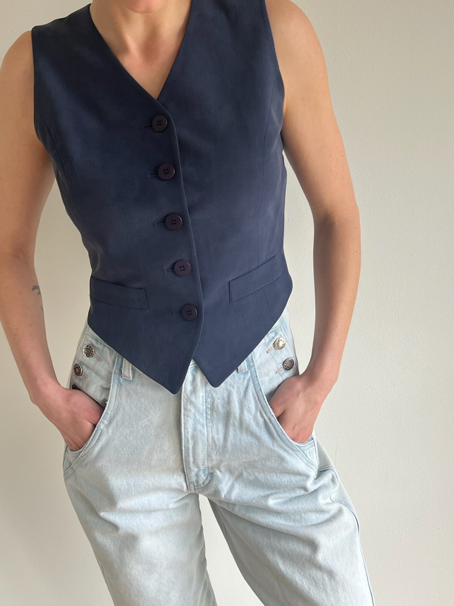 Vintage Navy Cropped Silk Vest