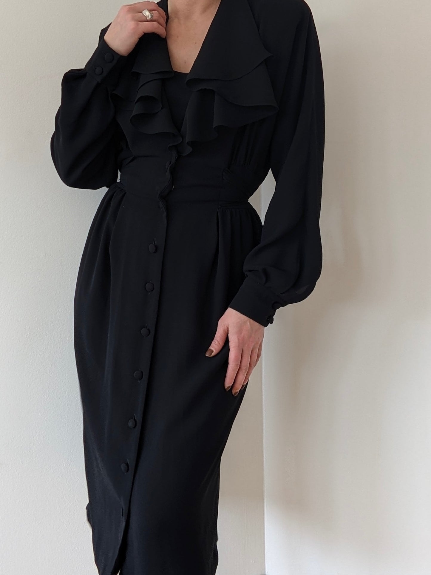 Gorgeous Vintage Onyx Ruffled Tie Dress