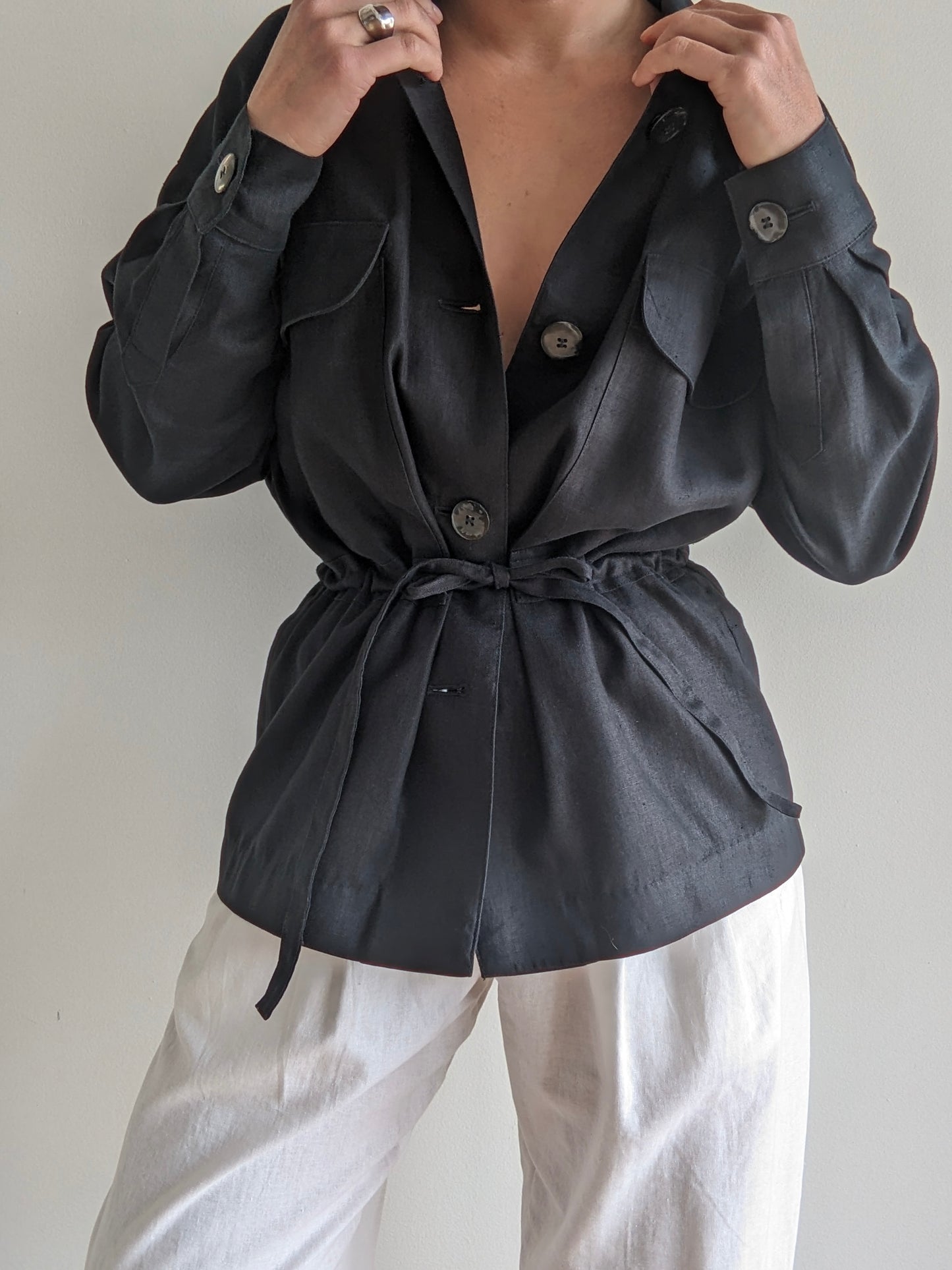 Vintage Onyx Woven Linen Tie Jacket
