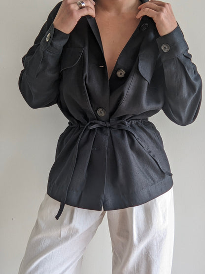 Vintage Onyx Woven Linen Tie Jacket